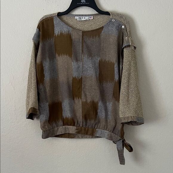 Linea V Tops - Like New! Vintage Linea Silk Brown and Gray Plaid Sweater Top in SIze 10